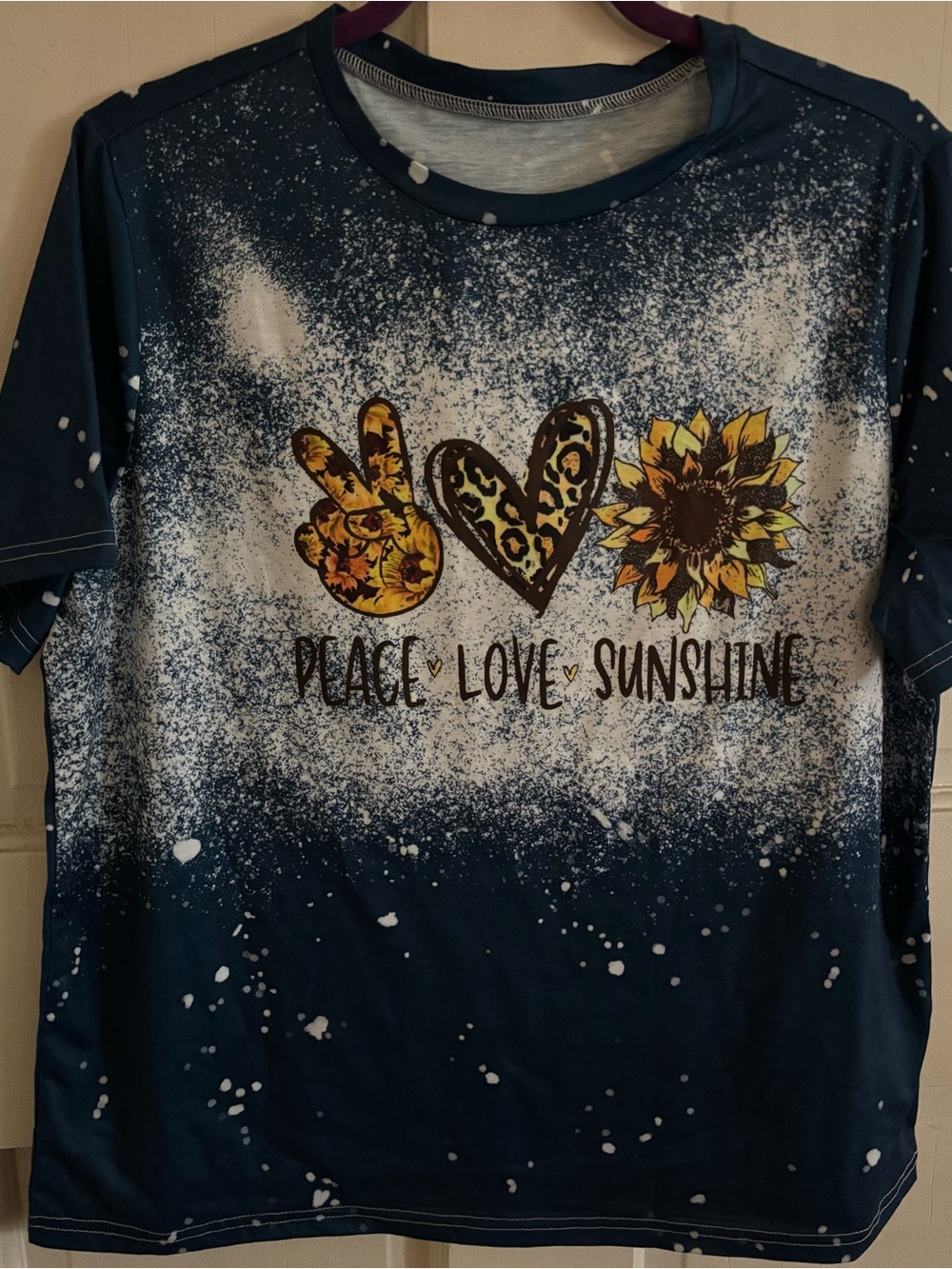 Peace Love Sunshine Kids Graphic Tee - Navy with Yellow Sunflower